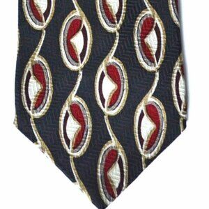 Elizabeth Nell Cravatte Necktie Vintage Black Red Geometric 100% Imported Silk